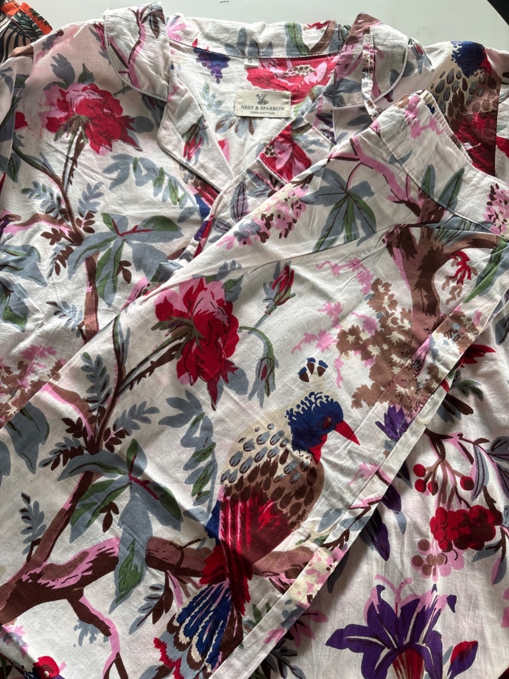 NWOT Handmade Handblock print bird print floral - Picture 3 of 3